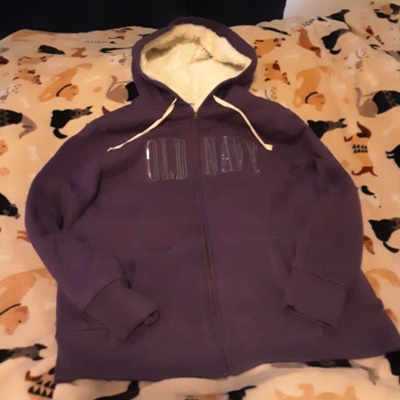 Old Navy Sherpa Lined Zip Front Hoodie Purple Sequin Woman's XL - Picture 1 of 9